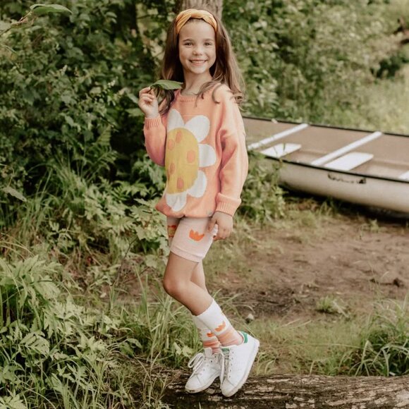 Souris mini SHORT LEGGING PINK WITH FLOWERS IN KNITWEAR - Picture 2 of 5